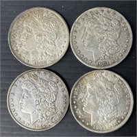 4 Morgan Silver Dollar US Coins 1900, 01-O, 02, 03