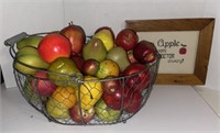 Metal Basket of Apples and Cross Stitch