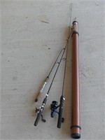 THREE RODS, TWO REELS & CASE