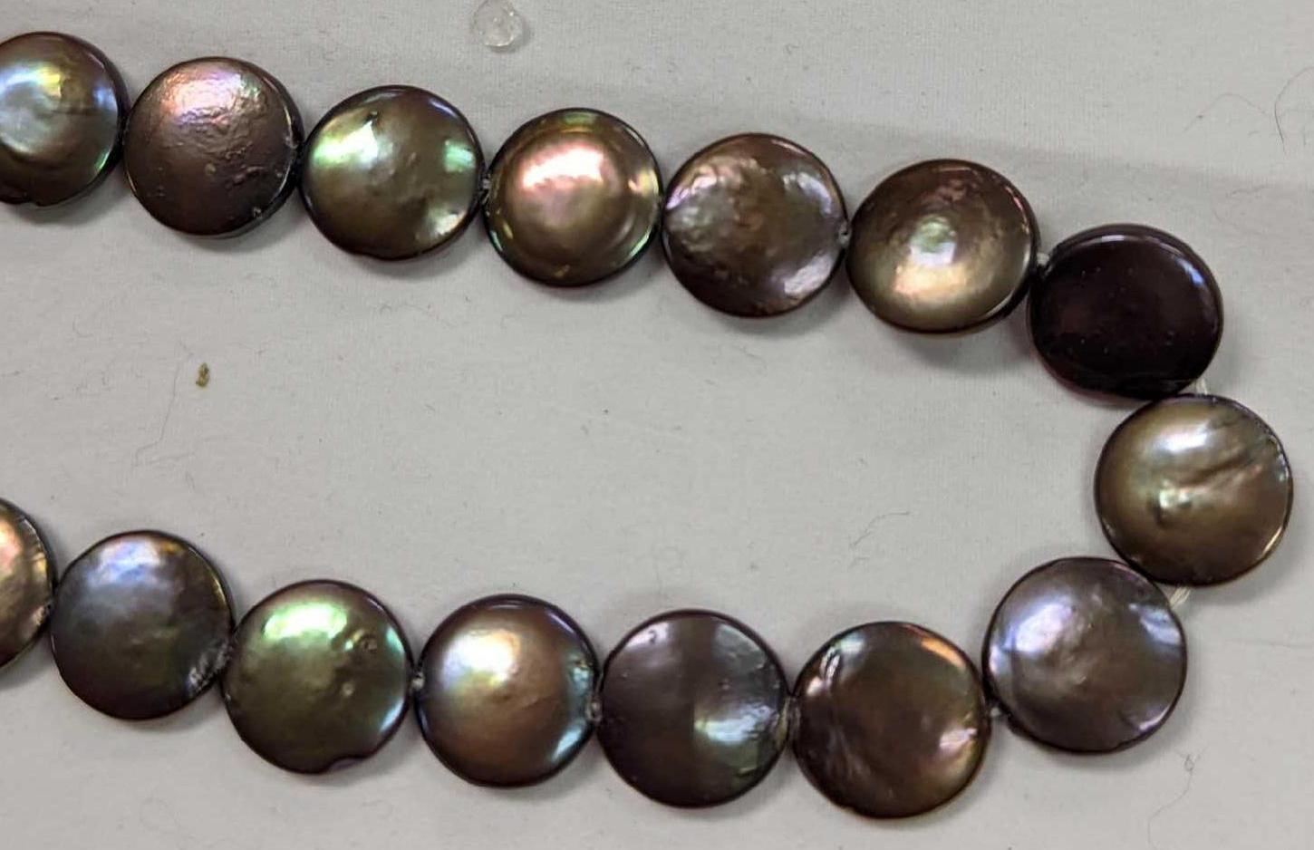 Chocolate Brown Iridescent Coin Freshwater Pearls