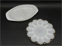 Vintage Lot of Milk Glass Divided Dish & Egg Plate