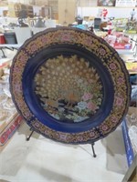MOROCCAN TAOUS BLUE PEACOCK PLATE W/ STAND