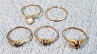 5- Parts Gold Color Rings - 2-14K & 1-10K w/