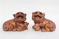Pair of Wood Carved Lions Paper Weight