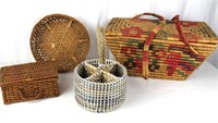 4 Hand-Woven Unusual Assortment of Baskets