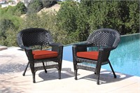 Jeco Wicker Chair with Red Cushion  Black