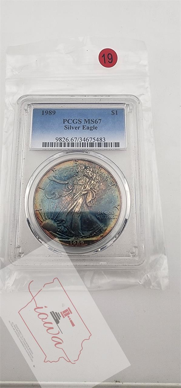1989 Silver Eagle Toned MS67 Slabbed Coin