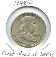 1948-D Franklin Silver Half Dollar - First Year