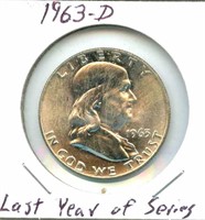 1963-D Franklin Silver Half Dollar - Last Year of