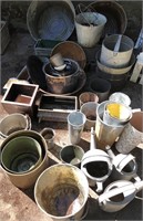 Lot of Metal Pots & Buckets Galvanized Watercan