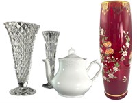 Norleans Cherry Glass Vase, Cut Crystal, Teapot