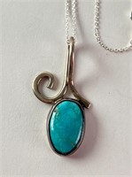 18" Sterling Turquoise Necklace 5 Grams