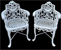 ROBERT WOOD Style Cast Iron Garden Chairs, Pair