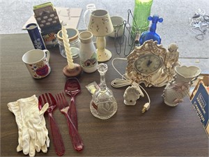 Misc glassware, clock & vases