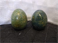Pair of Polished Green Marble Eggs