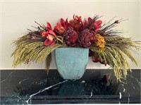Faux Floral Arrangement with Turquoise Vase