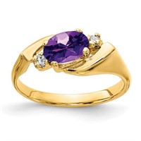 14k - Oval Amethyst A Diamond ring