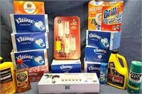 NEW BOXES OF KLEENEX LIGHTBULBS & ASST CLEANERS