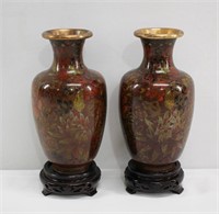 Pair of Oriental Cloisonne Vases w Bases 7"