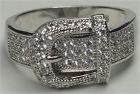 Sterling Silver White Sapphire Buckle Ring