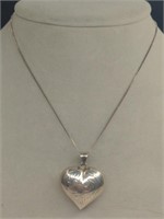 Vintage Engraved Sterling Heart Pendant Necklace