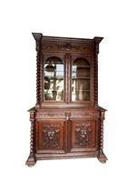 French Tall Barley Twist Heavily Carved Cabinet