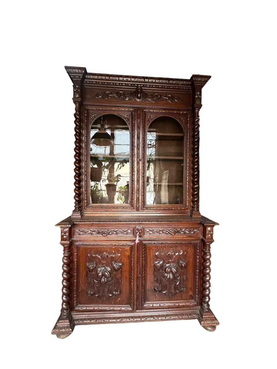 French Tall Barley Twist Heavily Carved Cabinet