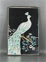 Vintage Reverse Painted Peacock Foil Art