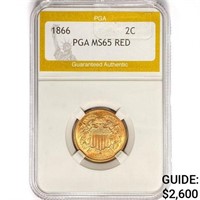1866 Two Cent Piece PGA MS65 RED