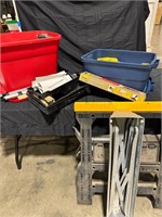 Sawhorses and painting supplies