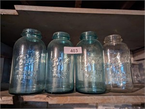 (3) Blue & (1) Clear 1/2-gallon Canning Jars