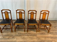 4pc Antique Carved Leather Seat Side Chairs
