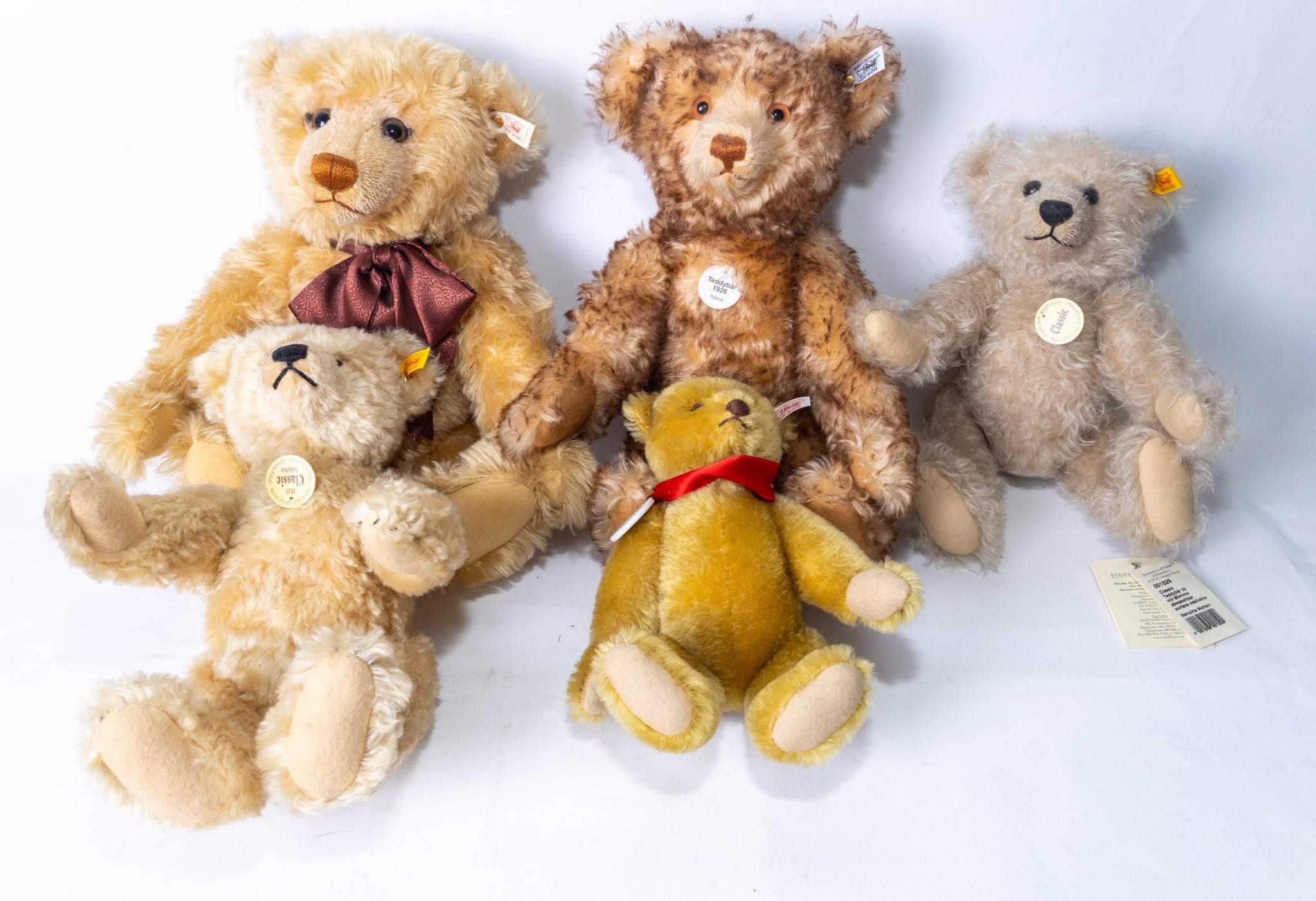 Collection of five Steiff stuffed bears