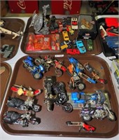 2 Trays-toy motorcycles and match box toy cars