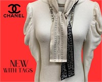 New W/Tag Classic Chanel Bicolor Silk TwilleyScarf