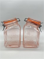 2 Vintage Pink Glass Produit de Campagne Canisters