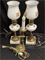 Vintage Pair Milk Glass Table/Dresser Boudoir lamp