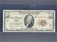 1929 Chicago, IL $10 brown Federal Bank seal note