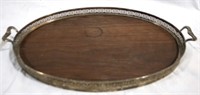 Wood serving tray w/ Silver Plated Rim & handles