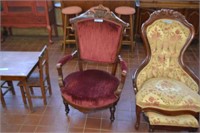 Red Upholstered Victorian Style Chair