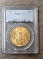 1925 Saint Gaudens $20 Gold Coin: PCGS MS64