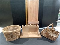 Two Wicker Baskets and Two Wooden Shelves