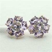 SILVER AMETHYST AND WHITE TOPAZ(7.4CT)  EARRINGS