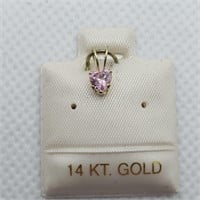 14K YELLOW GOLD PINK CZ  PENDANT, MADE IN CANADA;