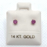 14K YELLOW GOLD RUBY  EARRINGS, MADE IN CANADA;