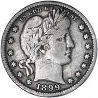 1899 VF-XF Barber Quarter Full Liberty / Rim