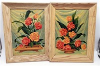 Framed Oil on Art Board Rose Bouquet Pictures 2