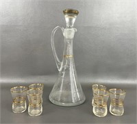 Vintage Etched Glass Decanter and Glasses