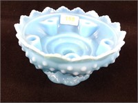 6-1/2 Fenton  Blue hobnail candle bowl