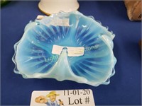 HAND BLOWN ART GLASS DISH WITH PONTIL